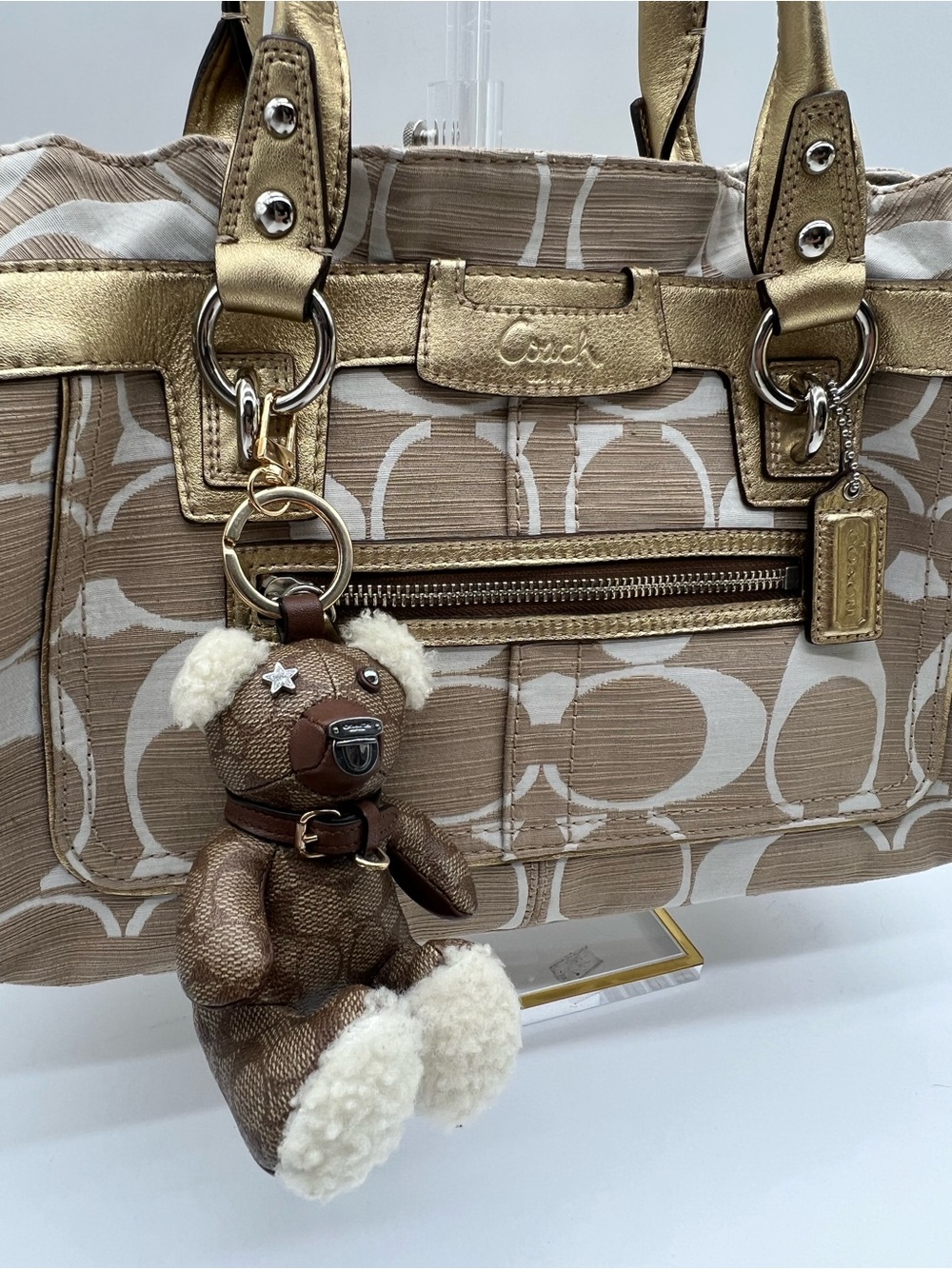 Coach Signature Canvas Bear Bag Charm Keychain with Shearling (Missing Tag) - Picture 5 of 15